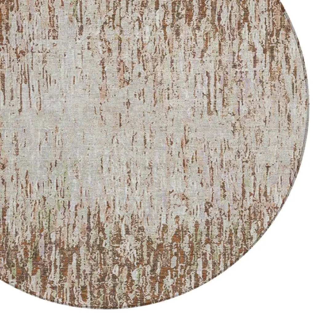 8' Orange And Copper Round Striped Washable Indoor Outdoor Area Rug Homeroots Outdoor