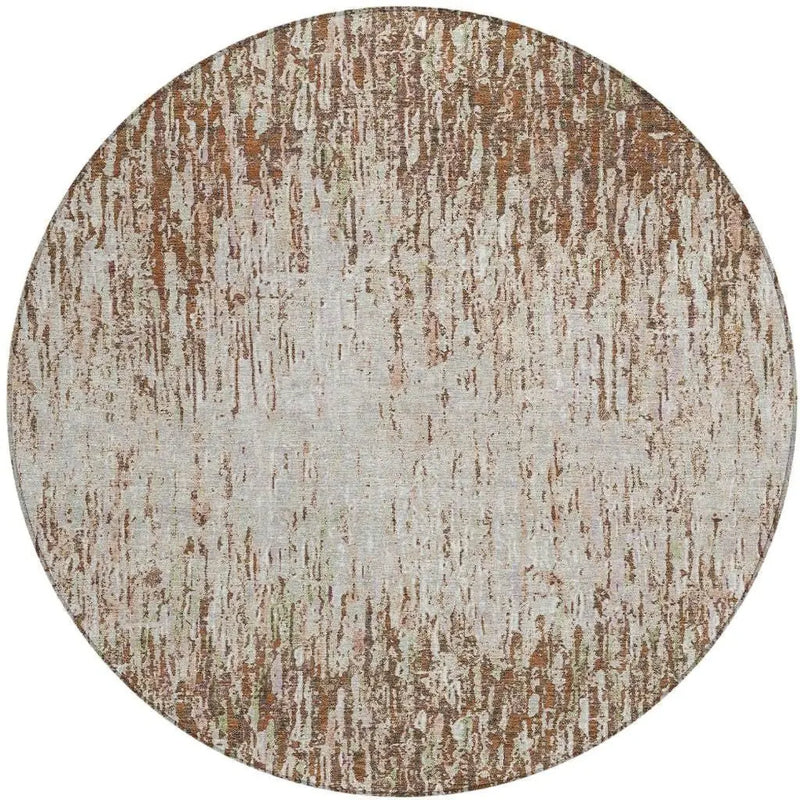 8' Orange And Copper Round Striped Washable Indoor Outdoor Area Rug Homeroots Outdoor