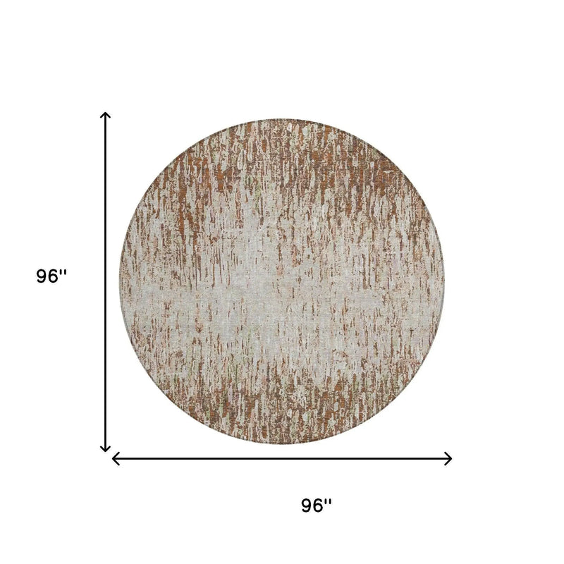 8' Orange And Copper Round Striped Washable Indoor Outdoor Area Rug Homeroots Outdoor