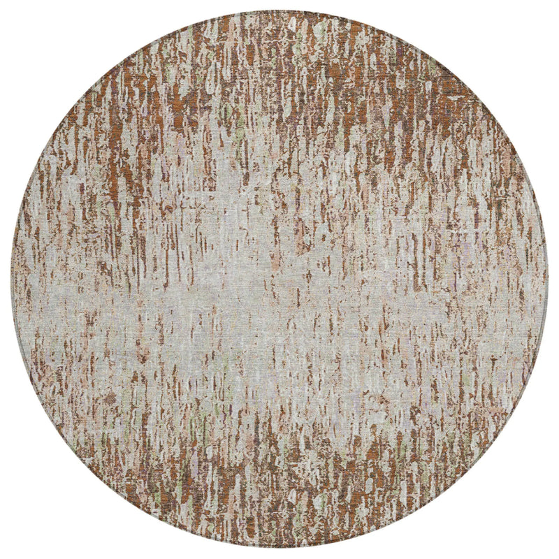 8' Orange And Copper Round Striped Washable Indoor Outdoor Area Rug Homeroots Outdoor