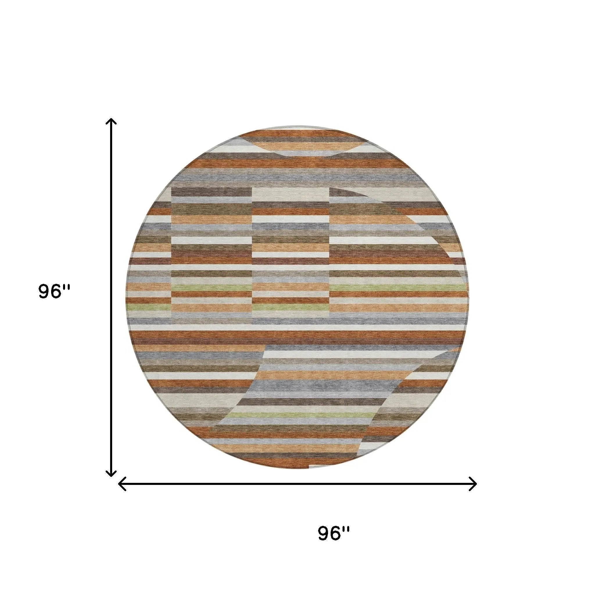 8' Orange And Copper Round Striped Washable Indoor Outdoor Area Rug Homeroots Outdoor
