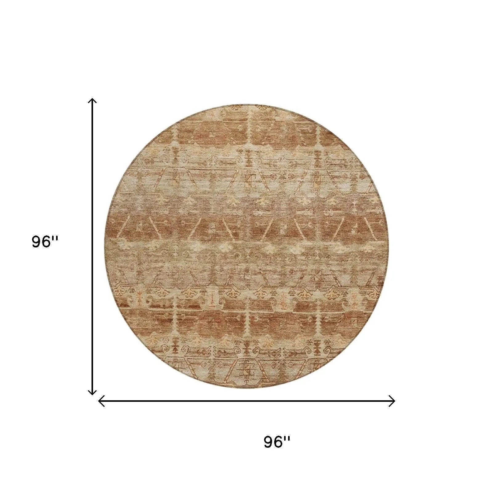 8' Orange And Copper Round Tribal Washable Indoor Outdoor Area Rug Homeroots Outdoor