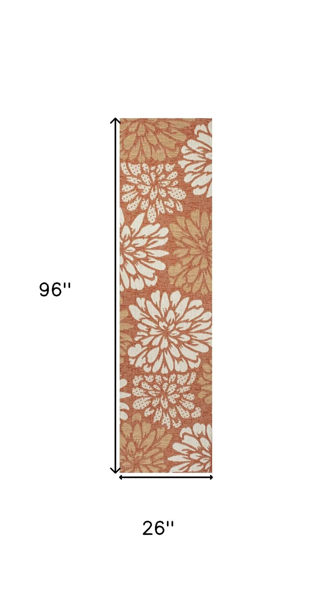 8' Orange And Cream Floral Indoor Outdoor Runner Rug Homeroots Outdoor