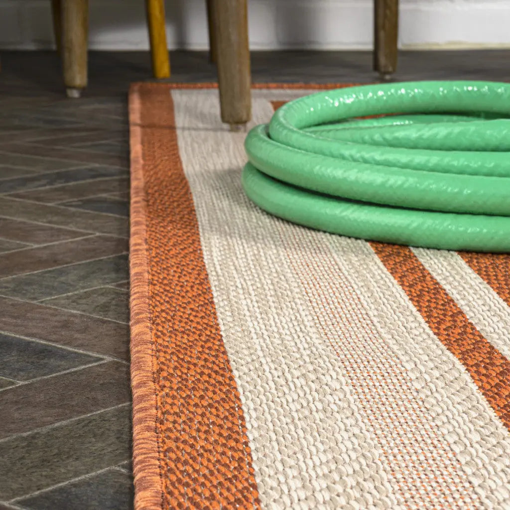 8' Orange And Cream Indoor Outdoor Runner Rug Homeroots Outdoor