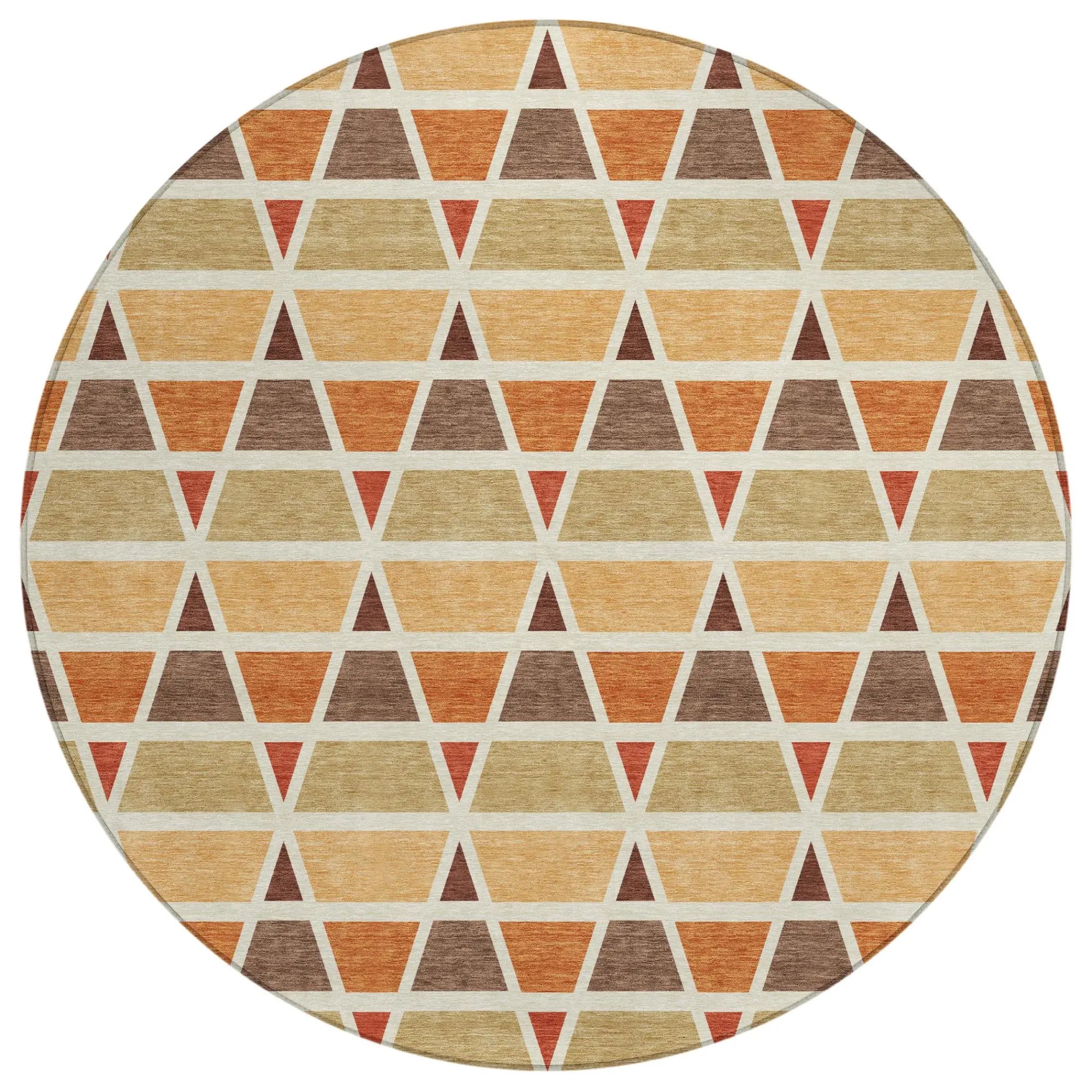8' Orange And Cream Round Geometric Washable Indoor Outdoor Area Rug Homeroots Outdoor
