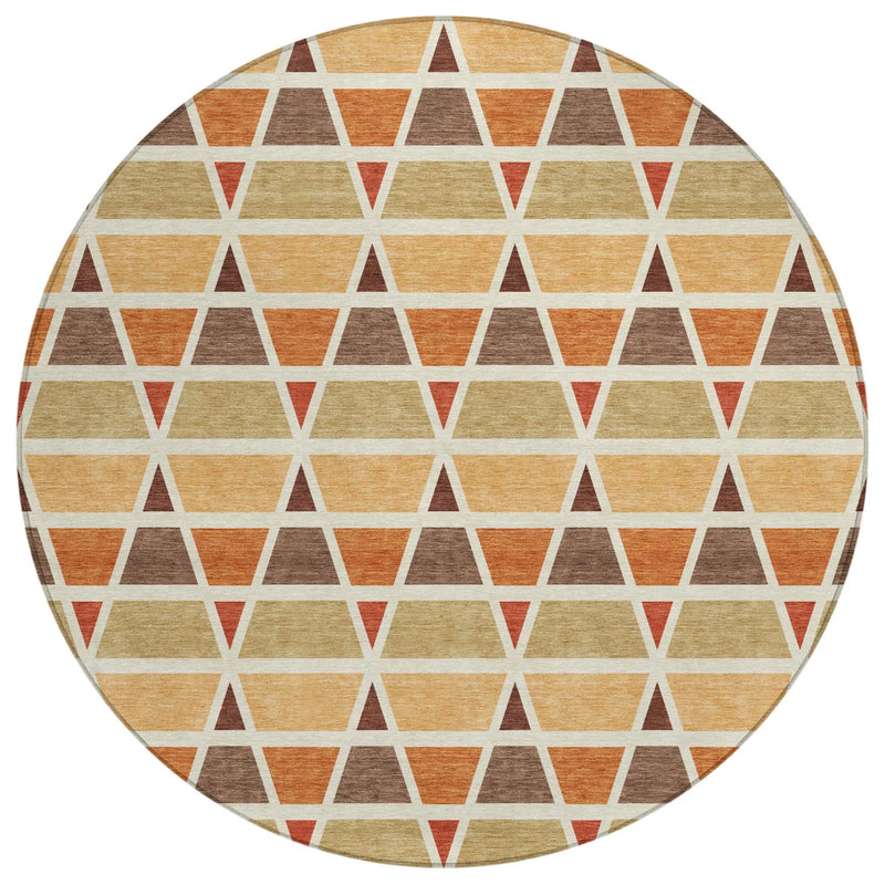 8' Orange And Cream Round Geometric Washable Indoor Outdoor Area Rug Homeroots Outdoor