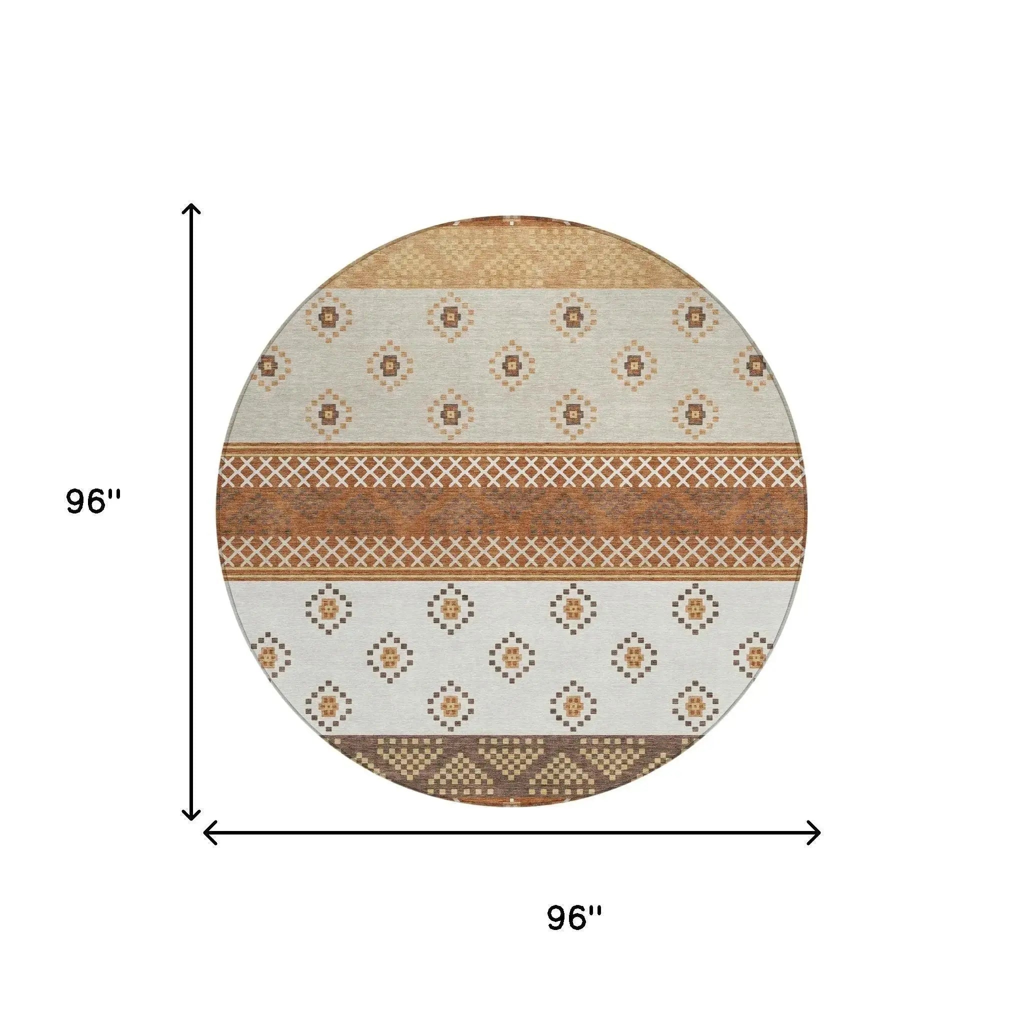 8' Orange And Denim Blue Round Striped Washable Indoor Outdoor Area Rug Homeroots Outdoor