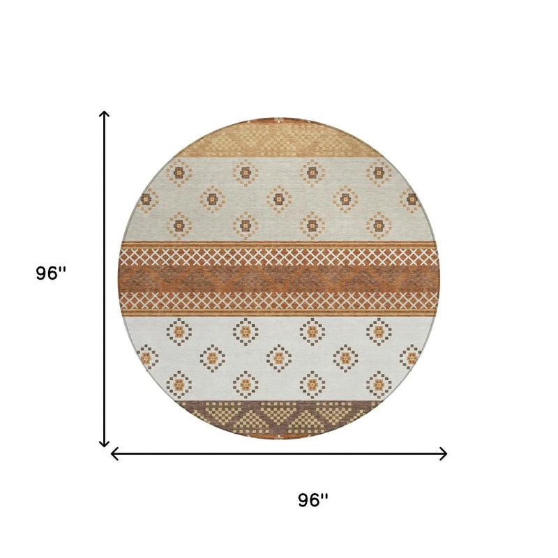 8' Orange And Denim Blue Round Striped Washable Indoor Outdoor Area Rug Homeroots Outdoor