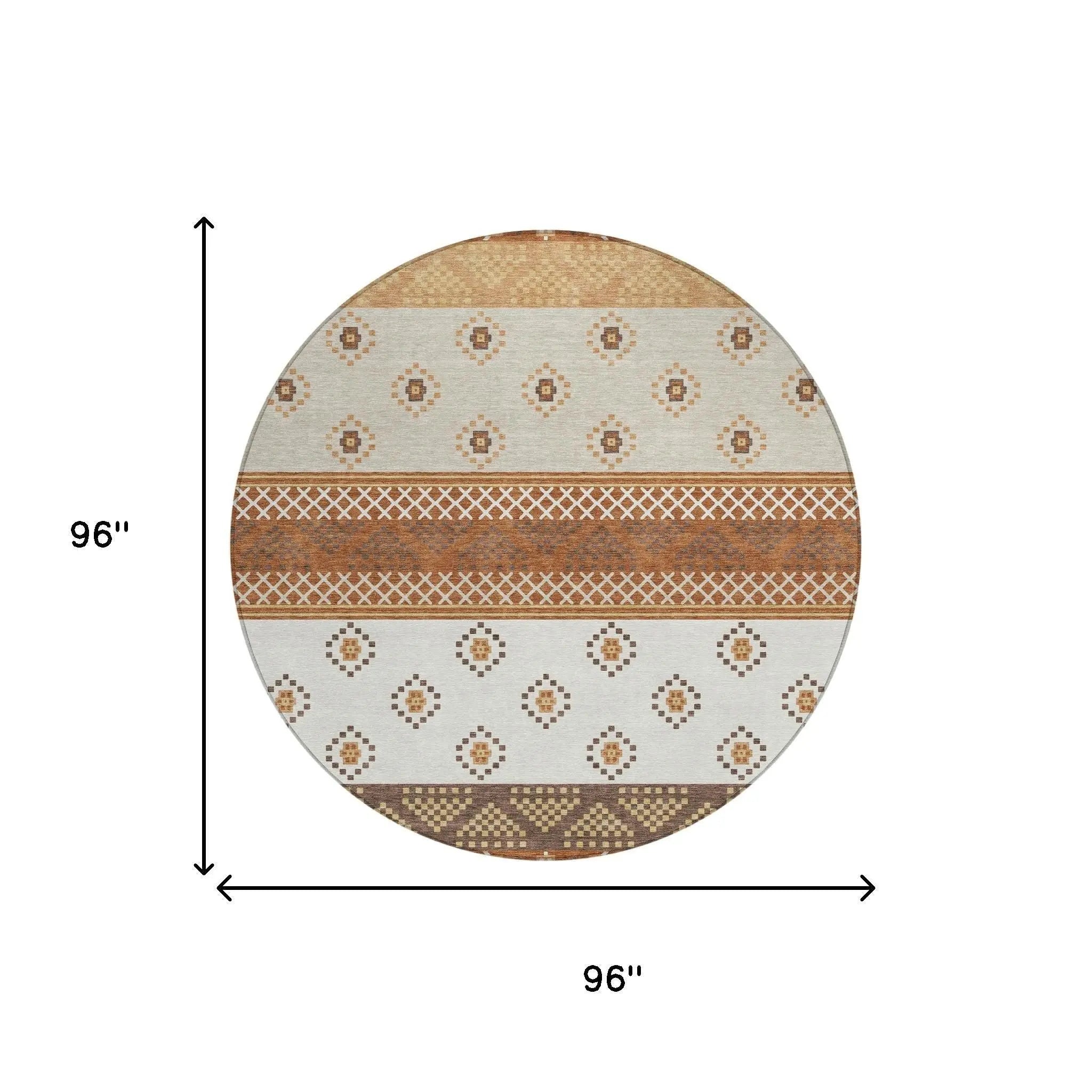 8' Orange And Denim Blue Round Striped Washable Indoor Outdoor Area Rug Homeroots Outdoor