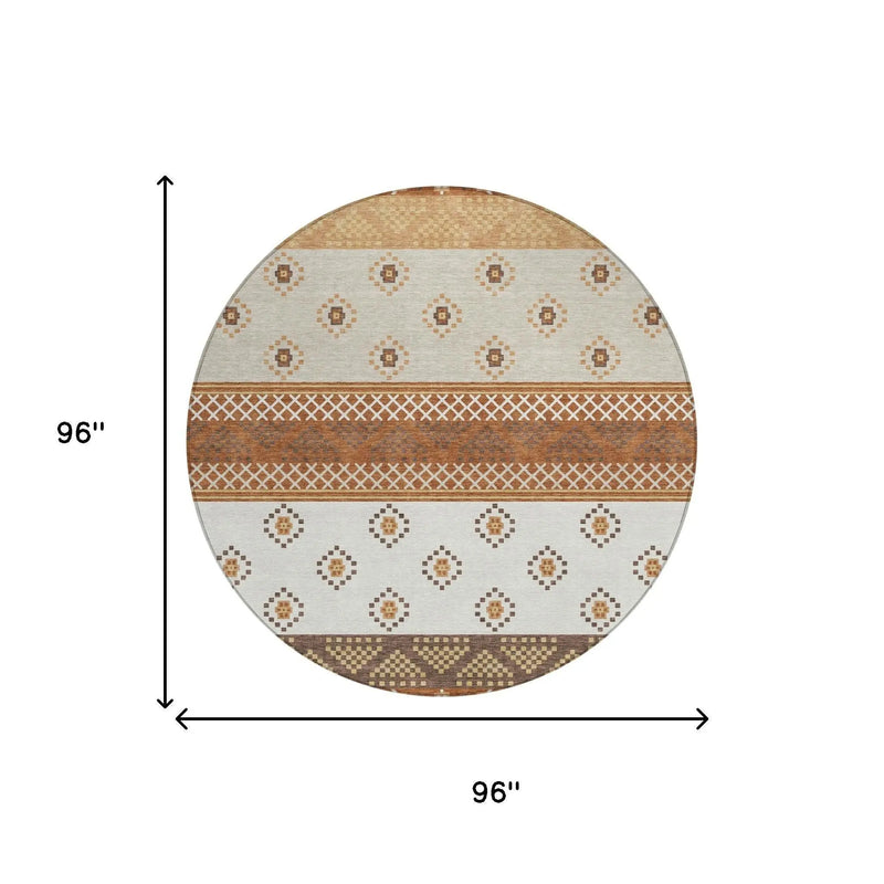 8' Orange And Denim Blue Round Striped Washable Indoor Outdoor Area Rug Homeroots Outdoor