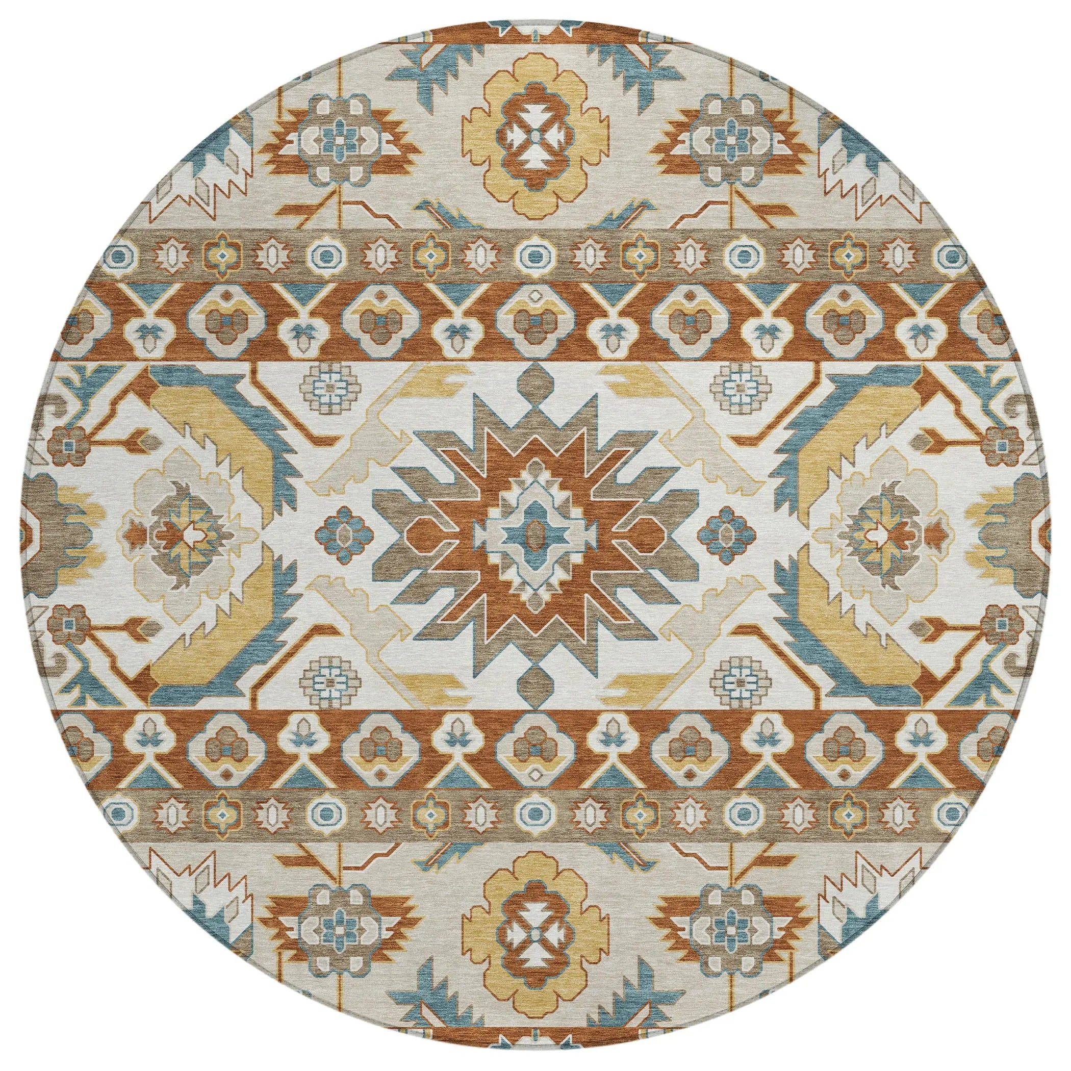 8' Orange And Gold Round Cactus Washable Indoor Outdoor Area Rug Homeroots Outdoor