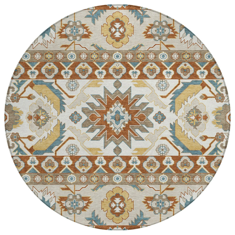 8' Orange And Gold Round Cactus Washable Indoor Outdoor Area Rug Homeroots Outdoor