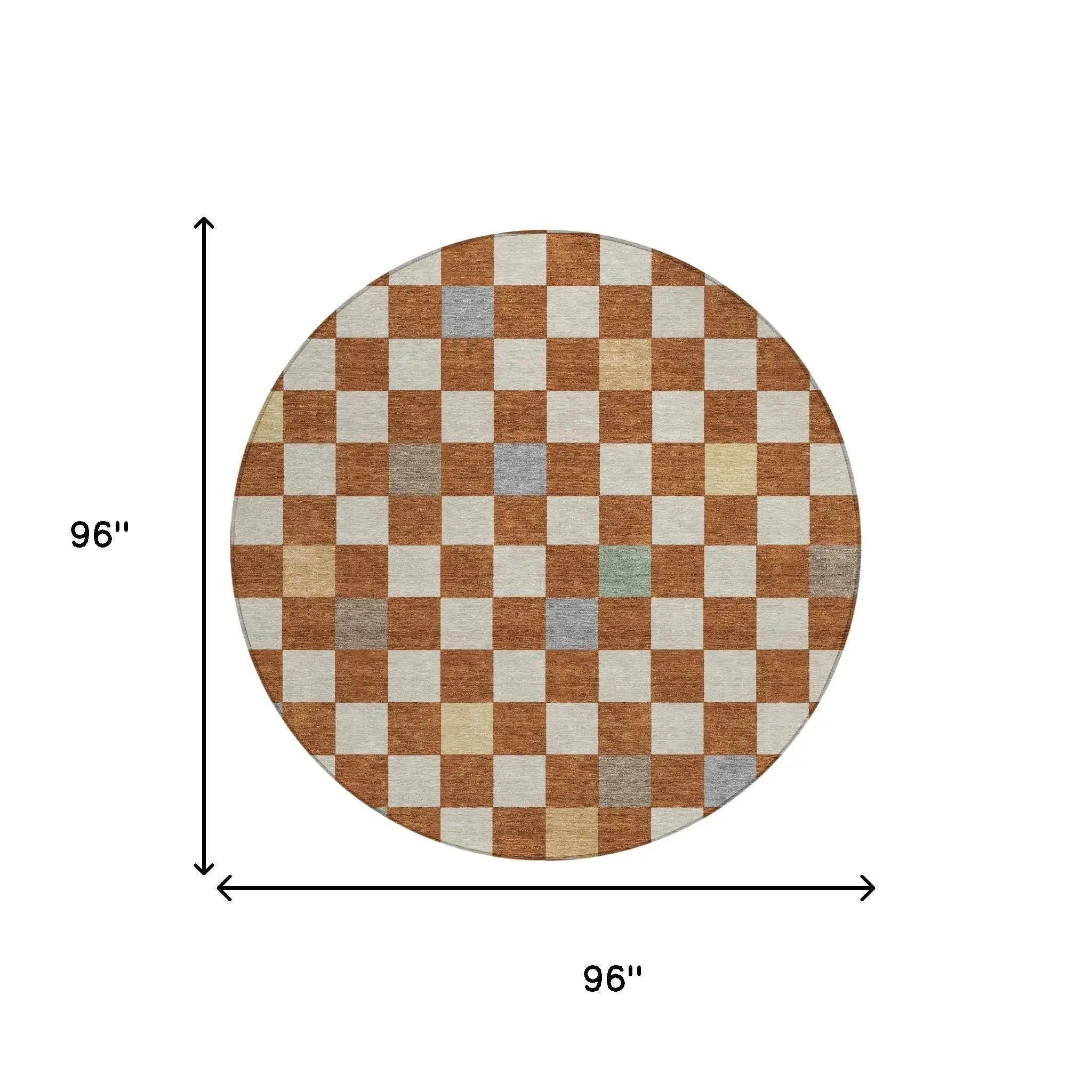8' Orange And Gold Round Geometric Washable Indoor Outdoor Area Rug Homeroots Outdoor