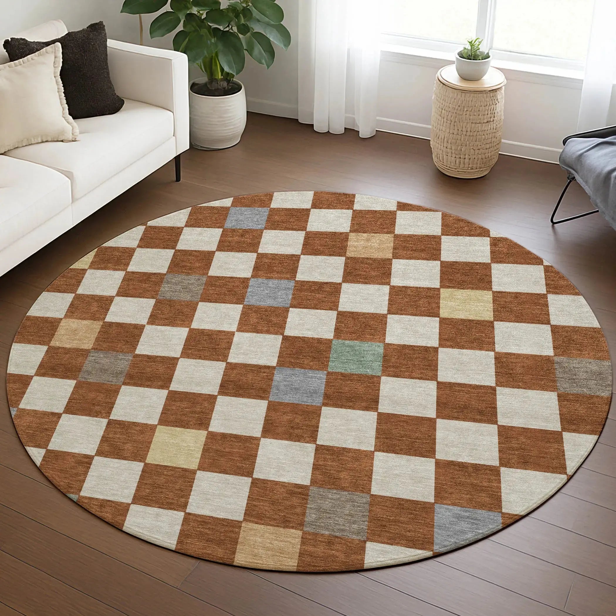 8' Orange And Gold Round Geometric Washable Indoor Outdoor Area Rug Homeroots Outdoor