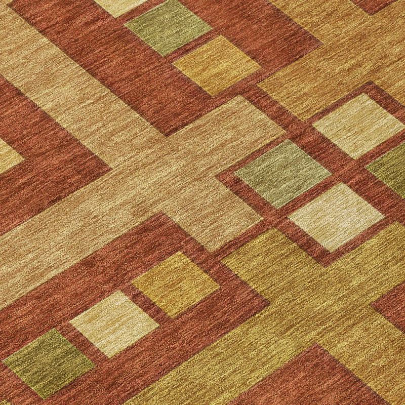 8' Orange And Gold Round Geometric Washable Indoor Outdoor Area Rug Homeroots Outdoor