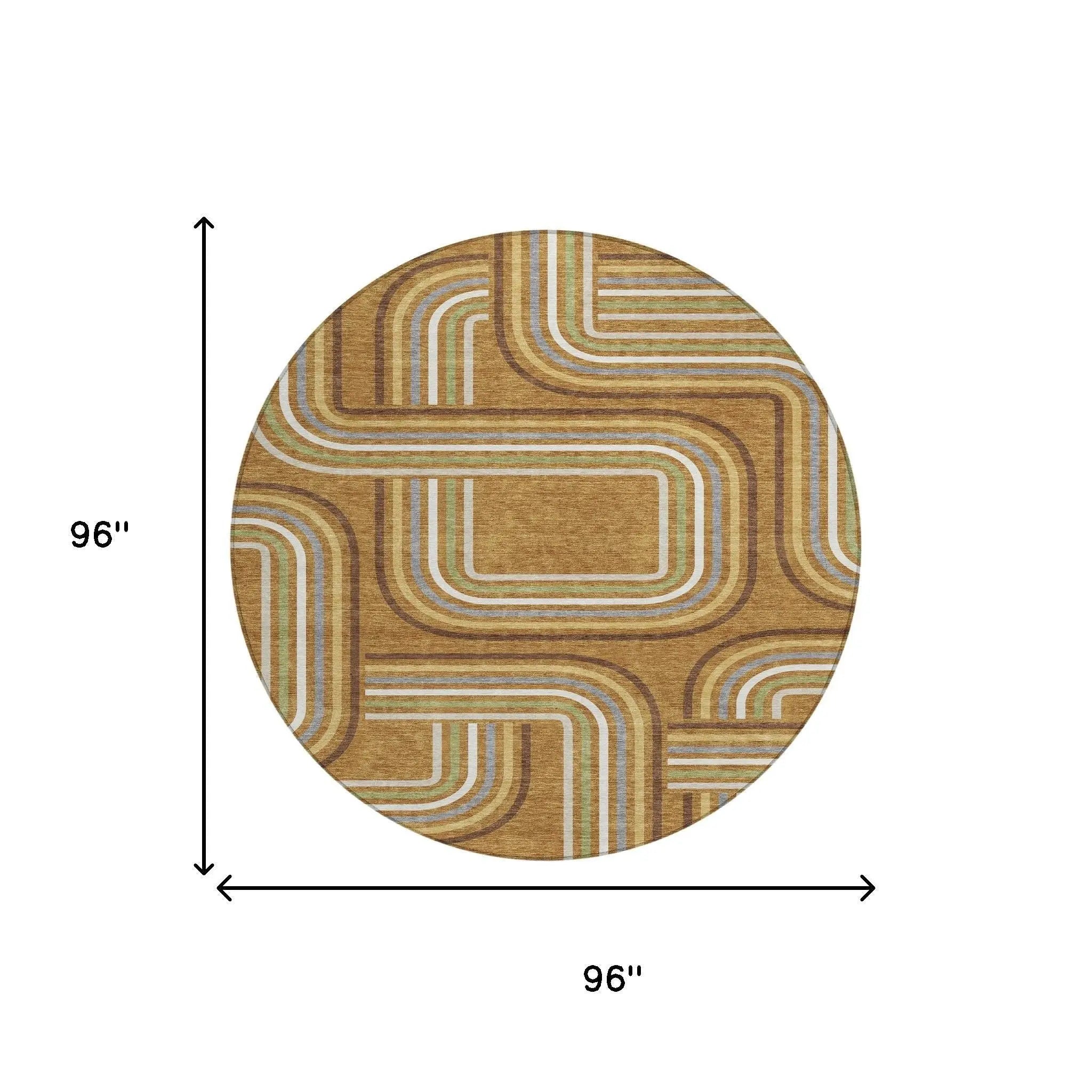 8' Orange And Gold Round Geometric Washable Indoor Outdoor Area Rug Homeroots Outdoor