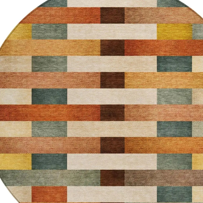 8' Orange And Gold Round Striped Washable Indoor Outdoor Area Rug Homeroots Outdoor