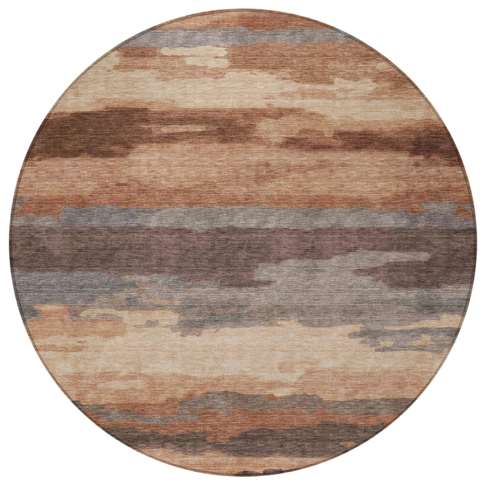 8' Orange And Gray Round Abstract Washable Indoor Outdoor Area Rug Homeroots Outdoor