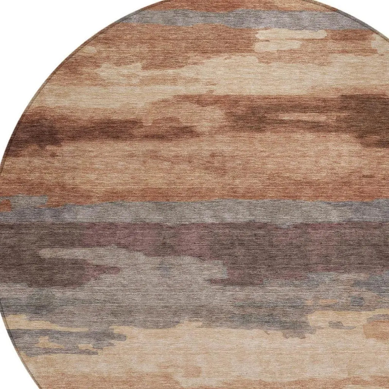 8' Orange And Gray Round Abstract Washable Indoor Outdoor Area Rug Homeroots Outdoor