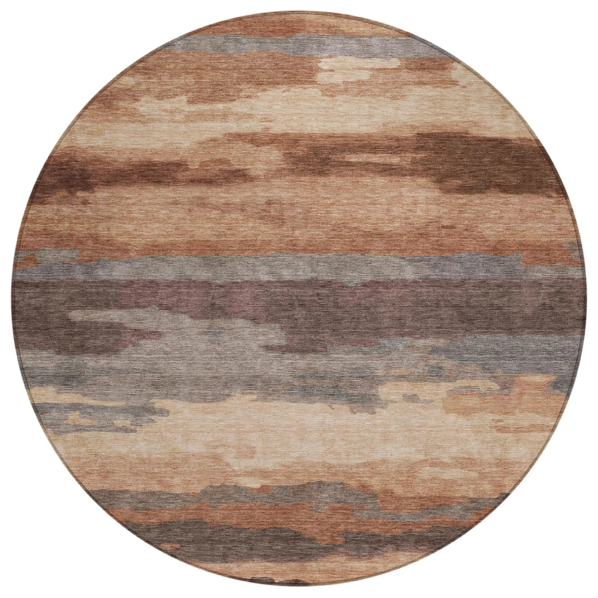 8' Orange And Gray Round Abstract Washable Indoor Outdoor Area Rug Homeroots Outdoor