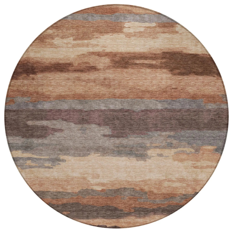 8' Orange And Gray Round Abstract Washable Indoor Outdoor Area Rug Homeroots Outdoor