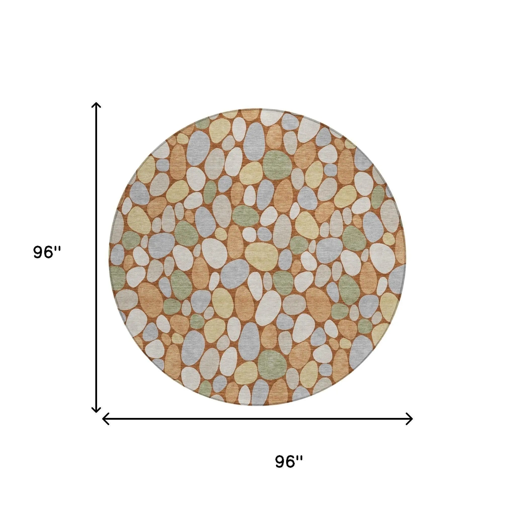 8' Orange And Gray Round Geometric Washable Indoor Outdoor Area Rug Homeroots Outdoor
