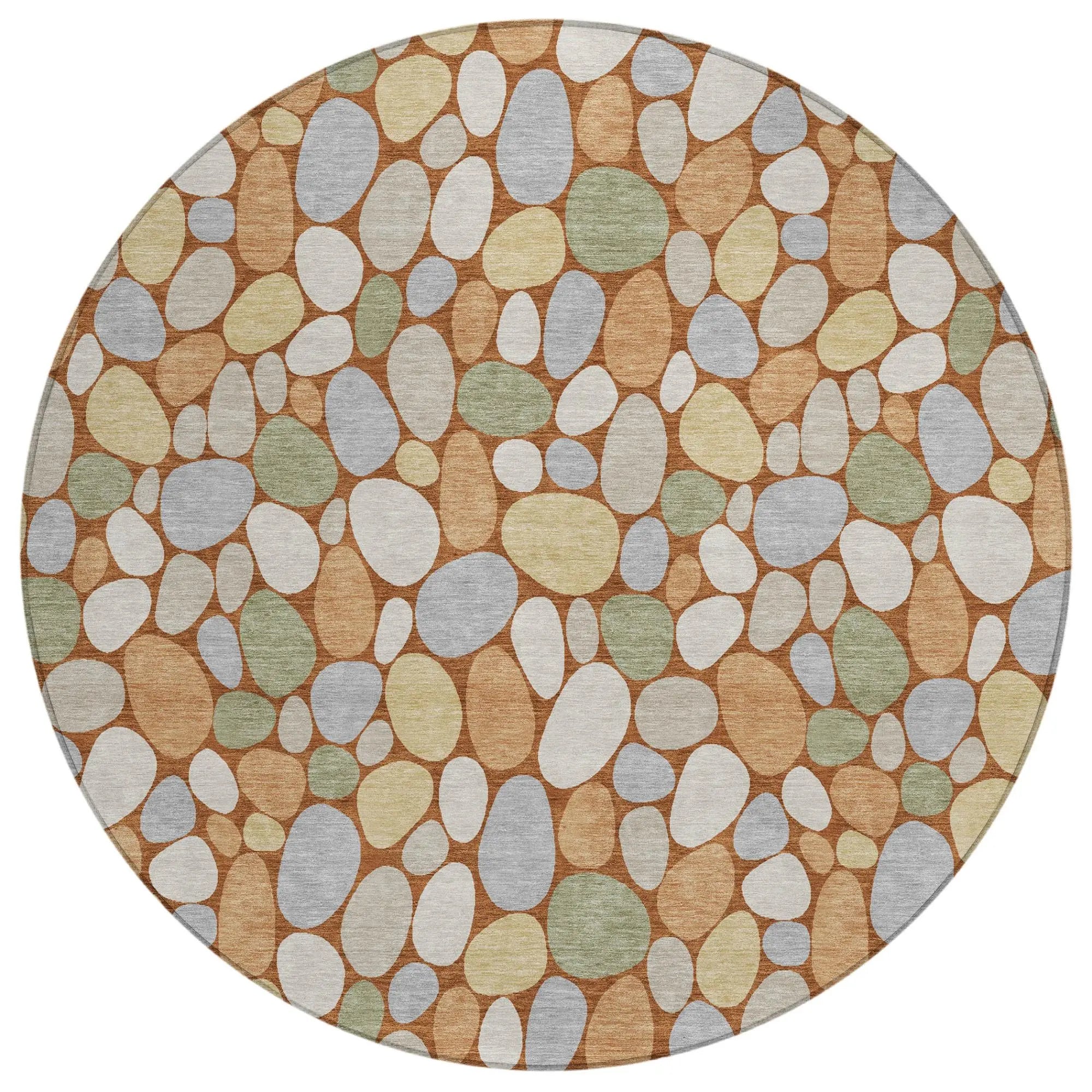8' Orange And Gray Round Geometric Washable Indoor Outdoor Area Rug Homeroots Outdoor