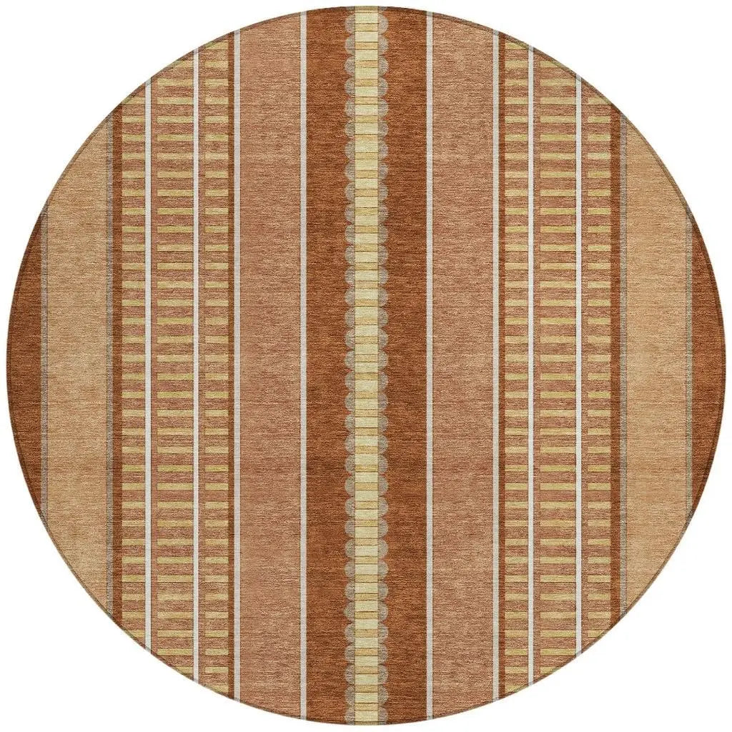8' Orange And Gray Round Striped Washable Indoor Outdoor Area Rug Homeroots Outdoor