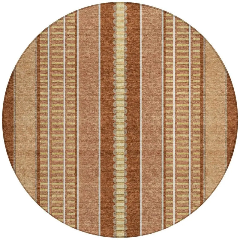 8' Orange And Gray Round Striped Washable Indoor Outdoor Area Rug Homeroots Outdoor