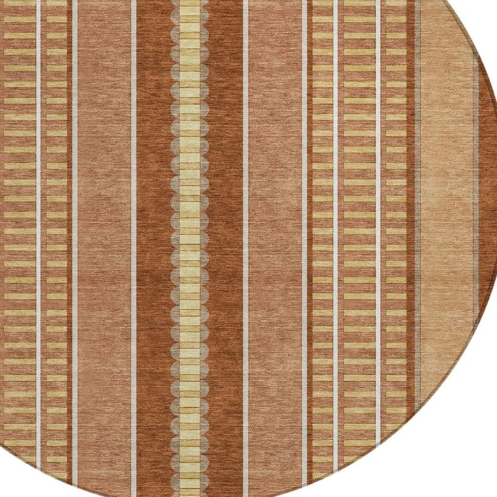 8' Orange And Gray Round Striped Washable Indoor Outdoor Area Rug Homeroots Outdoor