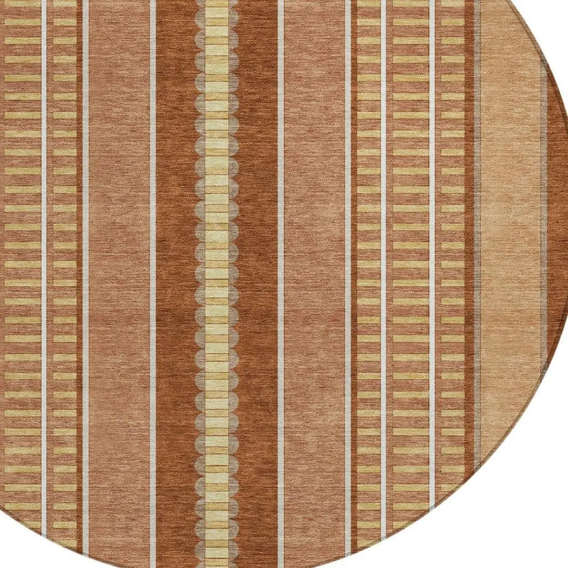 8' Orange And Gray Round Striped Washable Indoor Outdoor Area Rug Homeroots Outdoor