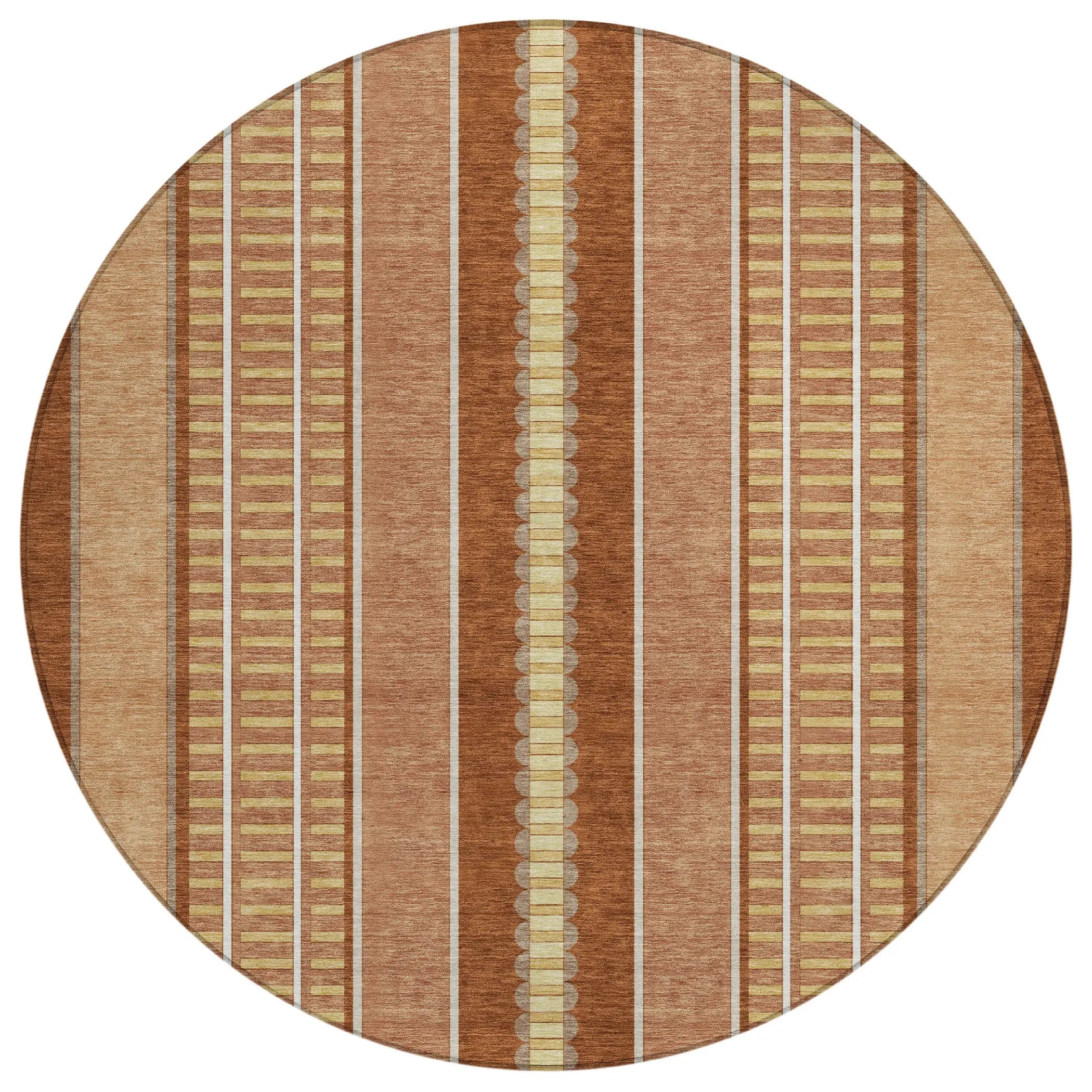 8' Orange And Gray Round Striped Washable Indoor Outdoor Area Rug Homeroots Outdoor
