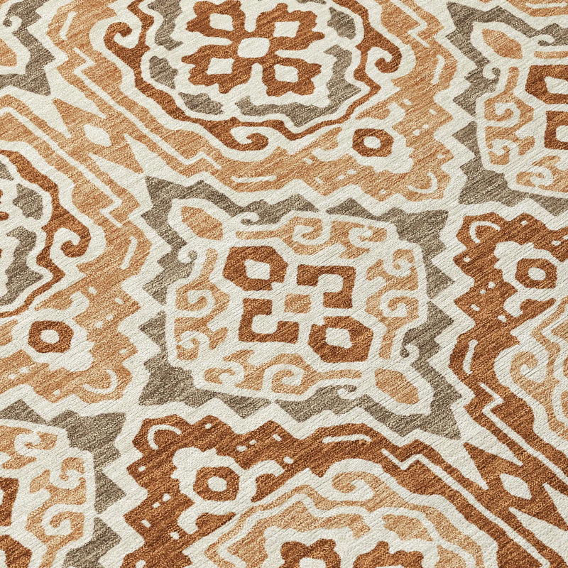 8' Orange And Gray Round Tribal Washable Indoor Outdoor Area Rug Homeroots Outdoor