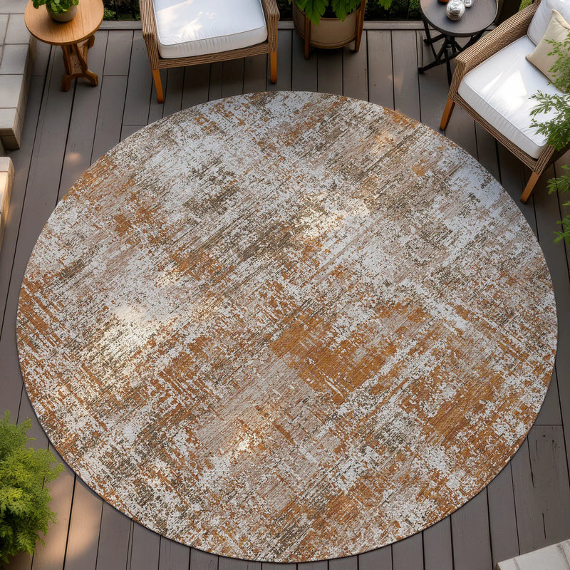 8' Orange And Green Round Abstract Washable Indoor Outdoor Area Rug Homeroots Outdoor