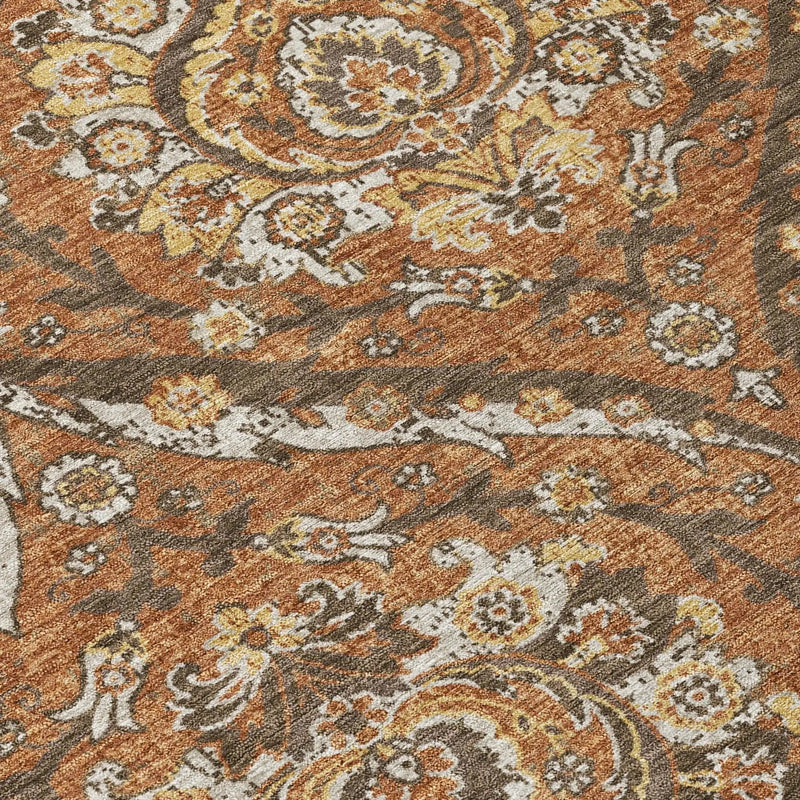 8' Orange And Green Round Floral Washable Indoor Outdoor Area Rug Homeroots Outdoor