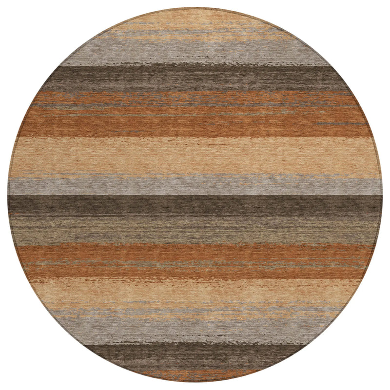 8' Orange And Green Round Striped Washable Indoor Outdoor Area Rug Homeroots Outdoor