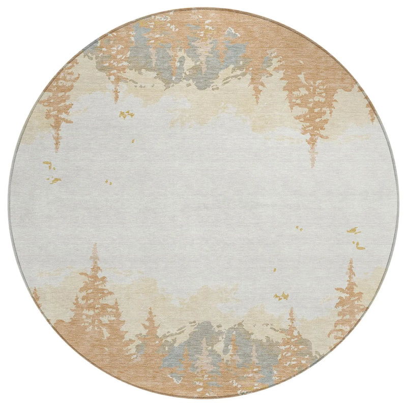 8' Orange And Ivory Round Floral Washable Indoor Outdoor Area Rug Homeroots Outdoor