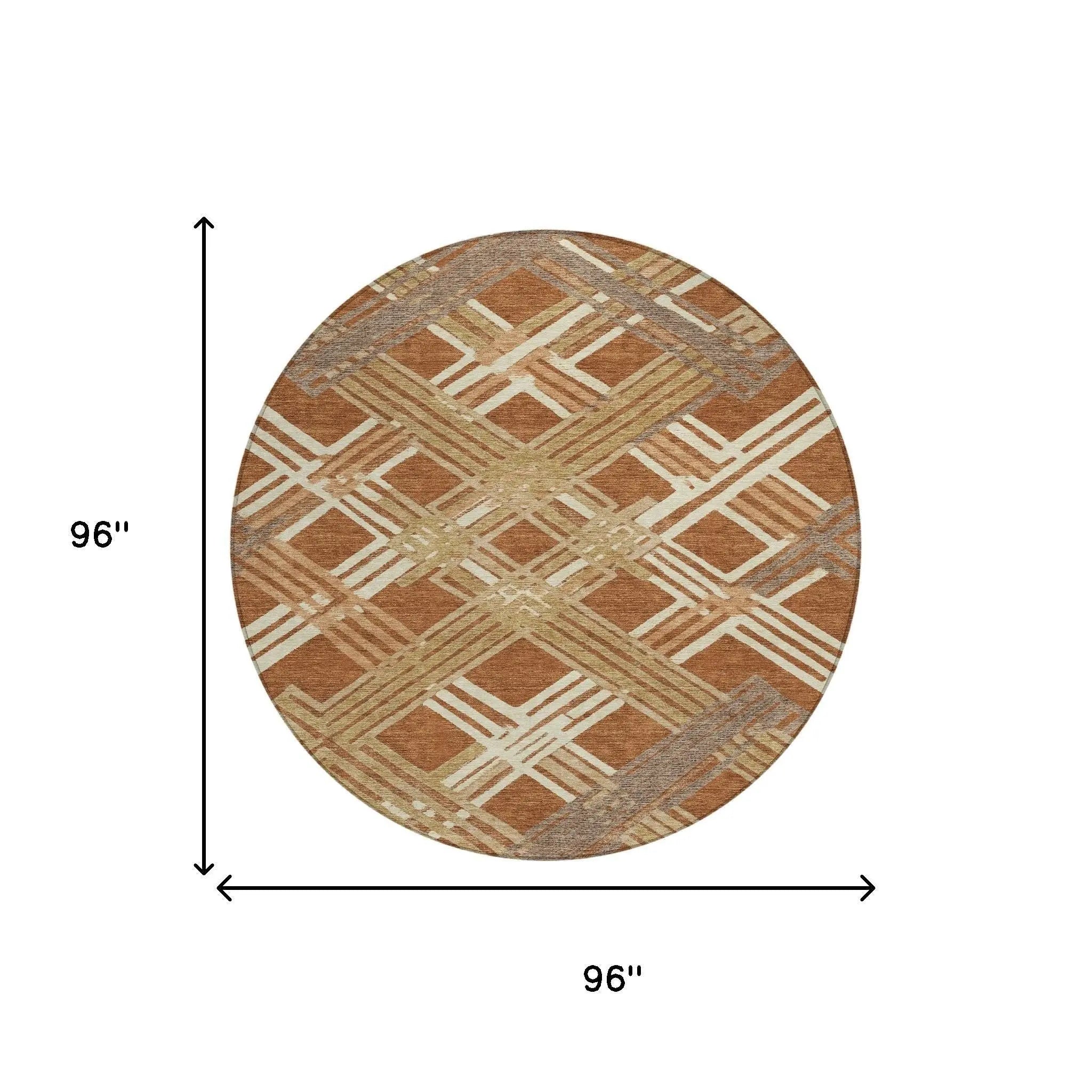 8' Orange And Ivory Round Geometric Washable Indoor Outdoor Area Rug Homeroots Outdoor