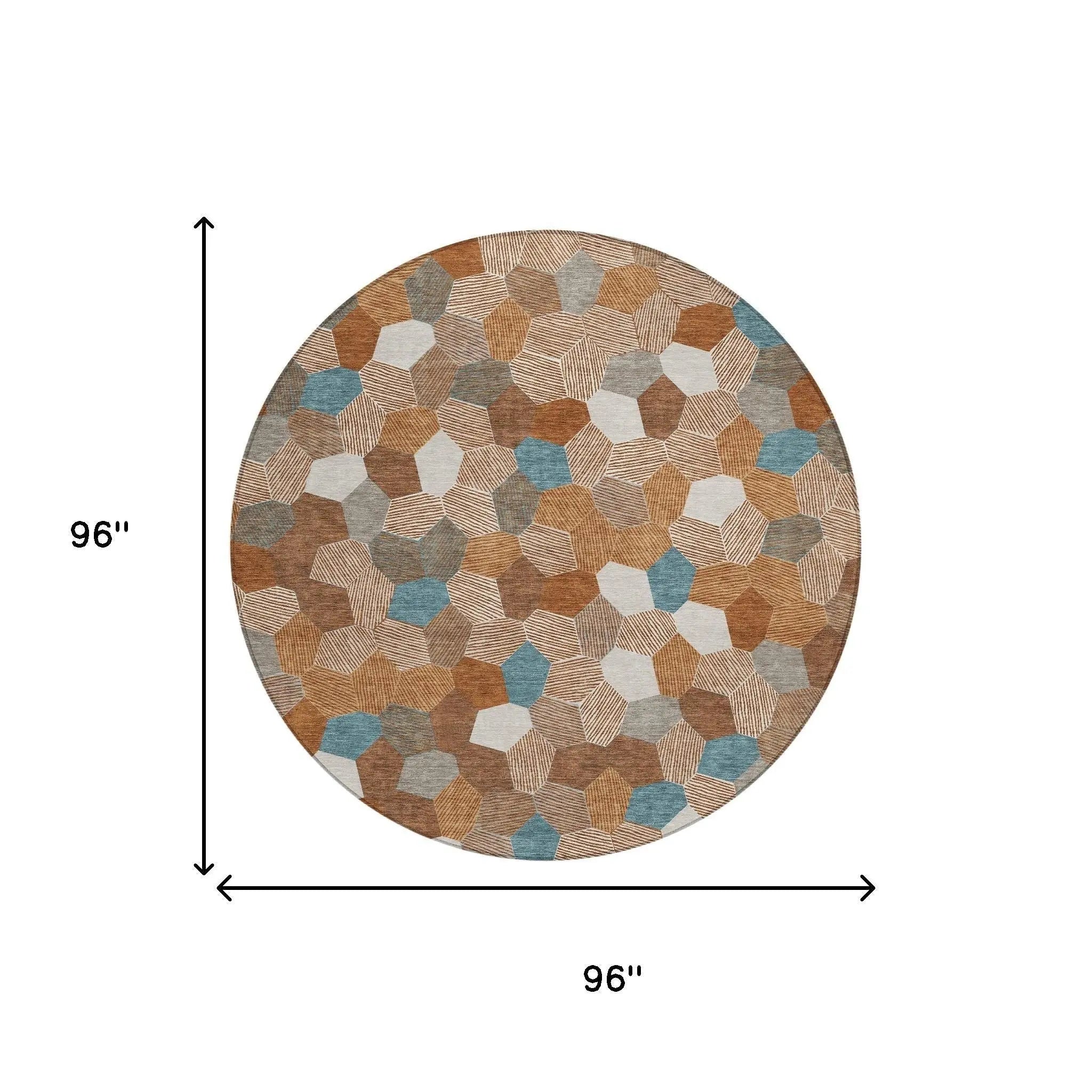 8' Orange And Ivory Round Geometric Washable Indoor Outdoor Area Rug Homeroots Outdoor