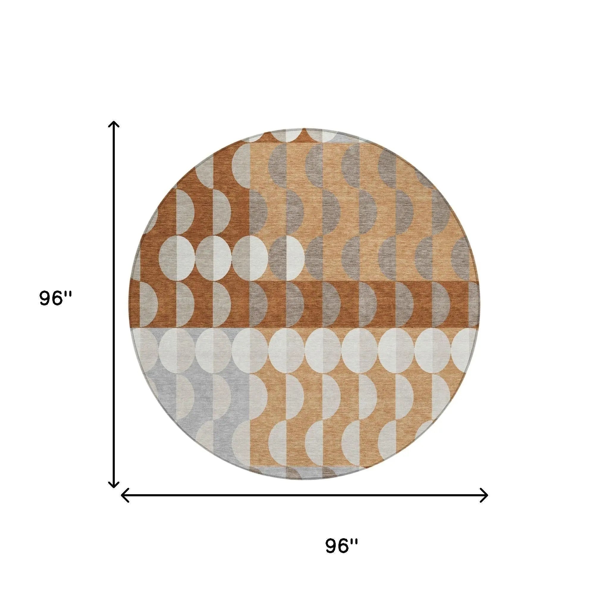 8' Orange And Ivory Round Geometric Washable Indoor Outdoor Area Rug Homeroots Outdoor