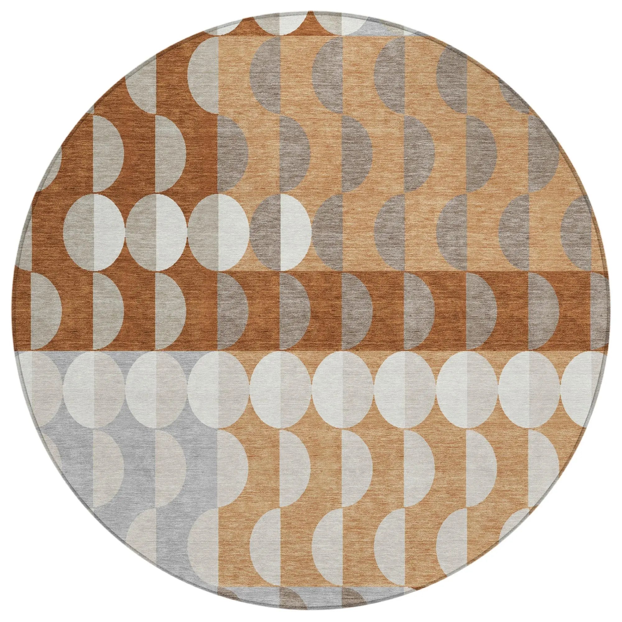 8' Orange And Ivory Round Geometric Washable Indoor Outdoor Area Rug Homeroots Outdoor