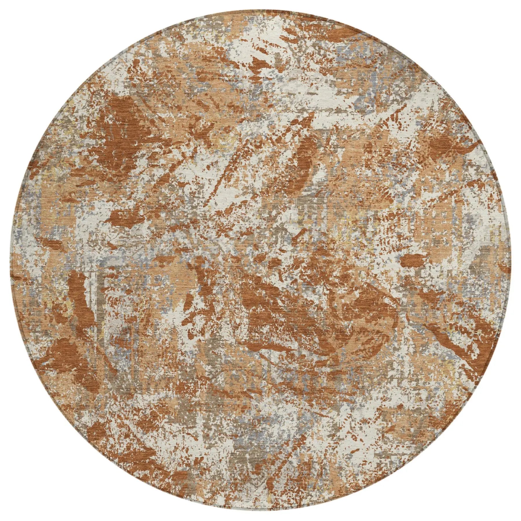 8' Orange And Khaki Round Abstract Washable Indoor Outdoor Area Rug Homeroots Outdoor