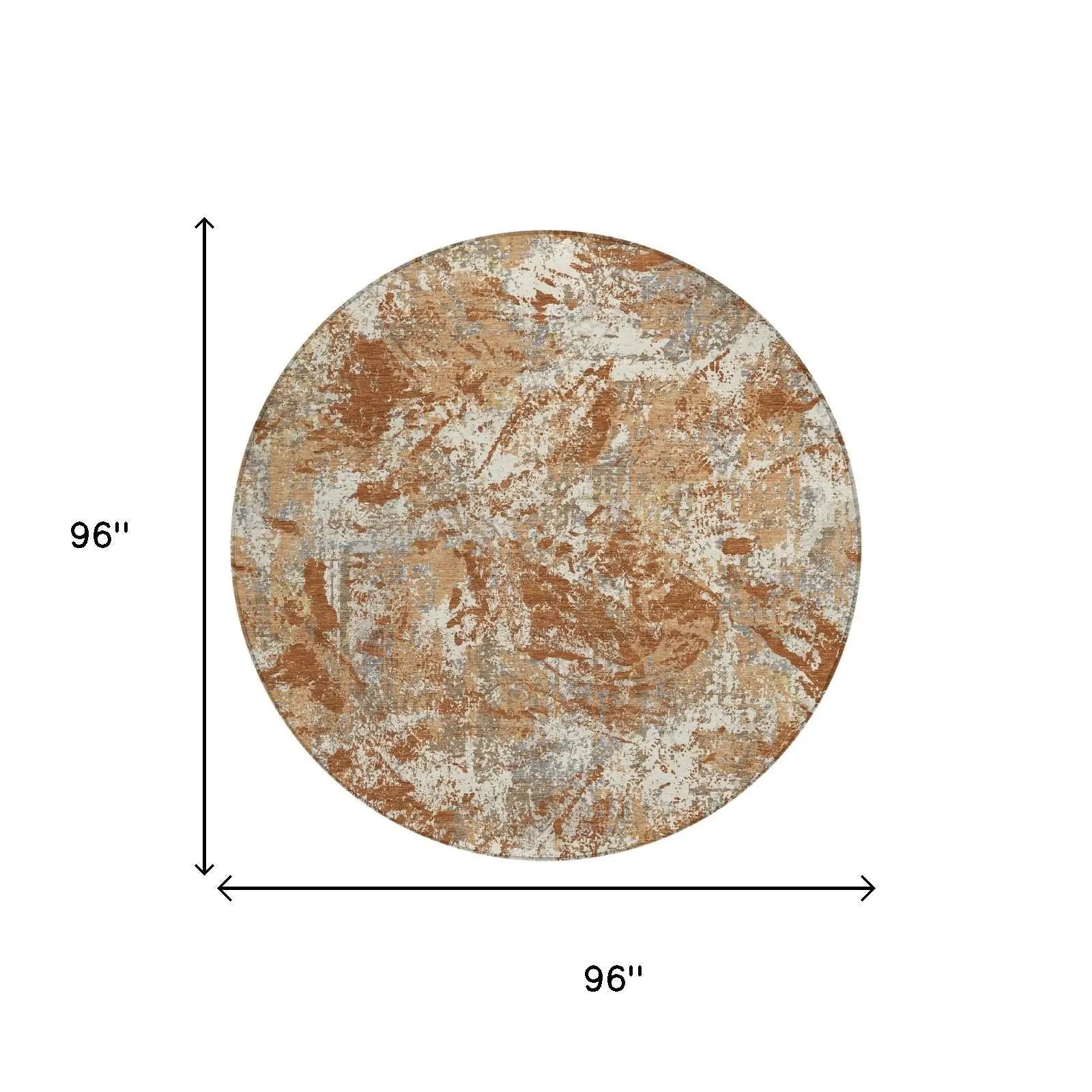 8' Orange And Khaki Round Abstract Washable Indoor Outdoor Area Rug Homeroots Outdoor
