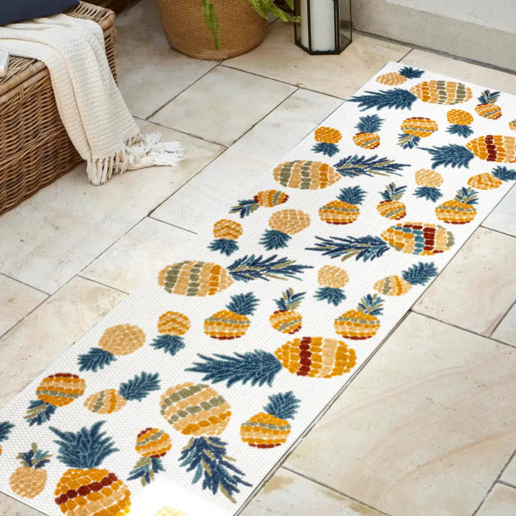 8' Orange And Navy Blue Polka Dot Indoor Outdoor Runner Rug Homeroots Outdoor