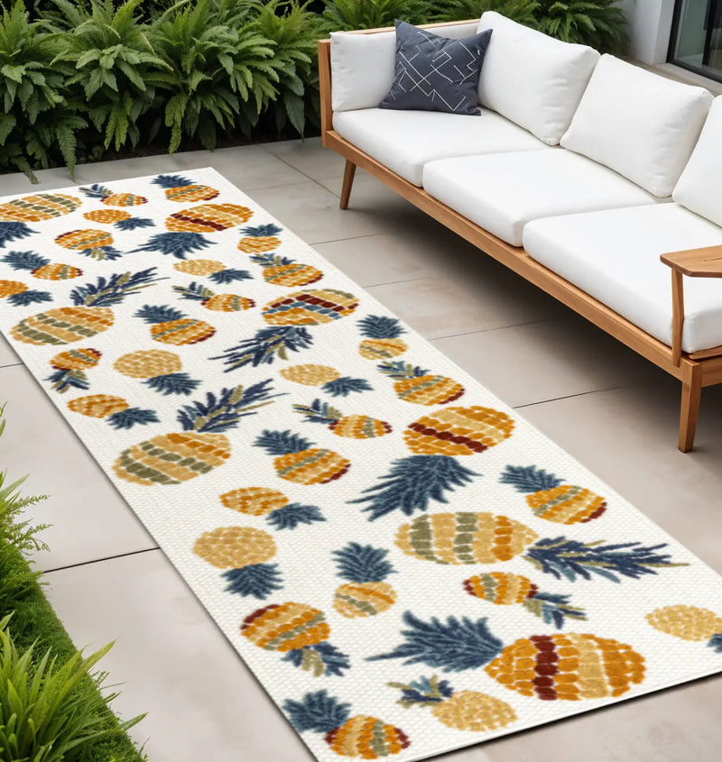 8' Orange And Navy Blue Polka Dot Indoor Outdoor Runner Rug Homeroots Outdoor