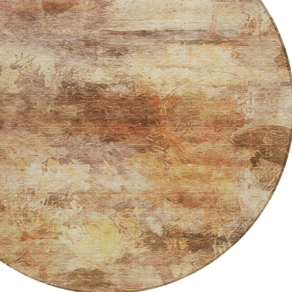 8' Orange And Peach Round Abstract Washable Indoor Outdoor Area Rug Homeroots Outdoor