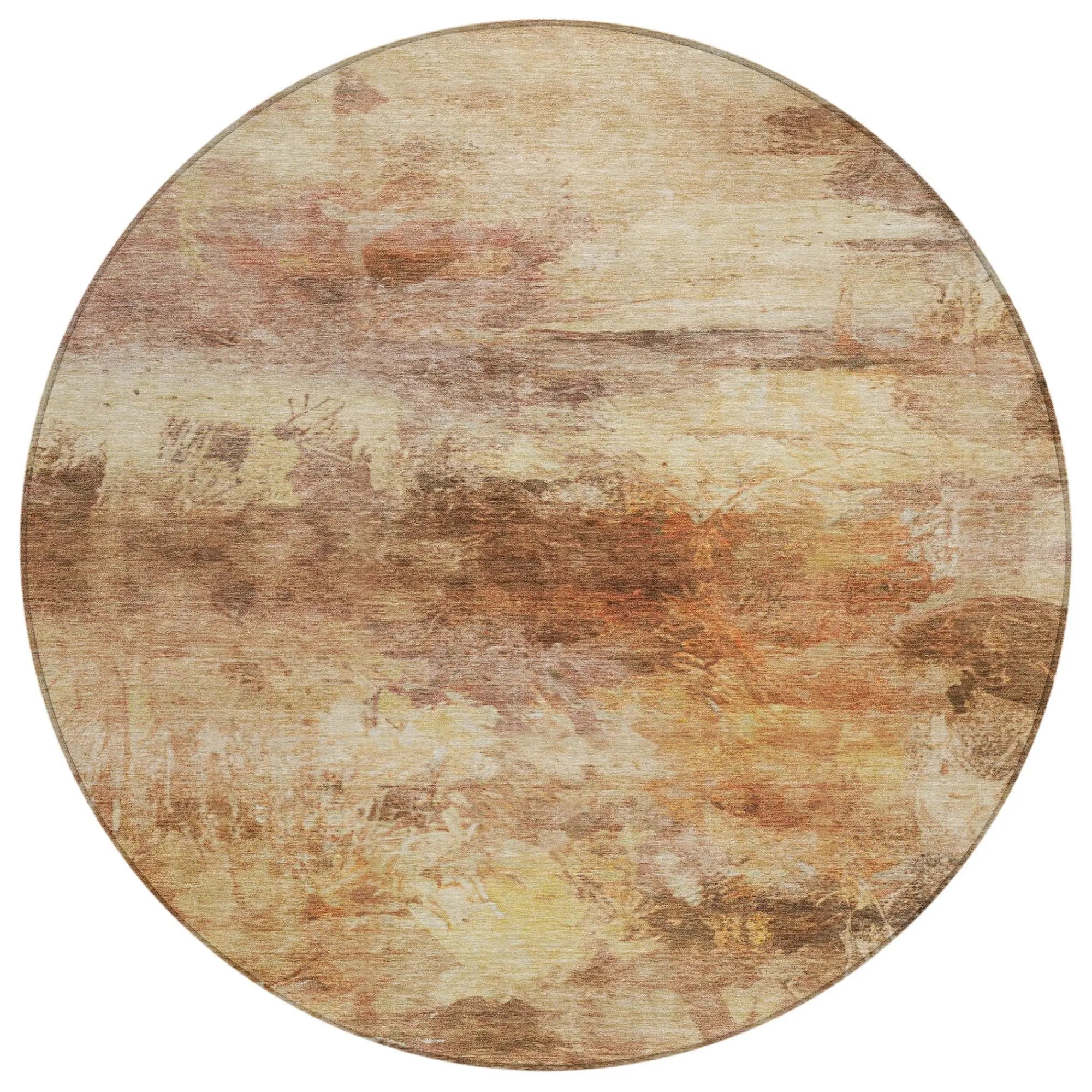 8' Orange And Peach Round Abstract Washable Indoor Outdoor Area Rug Homeroots Outdoor