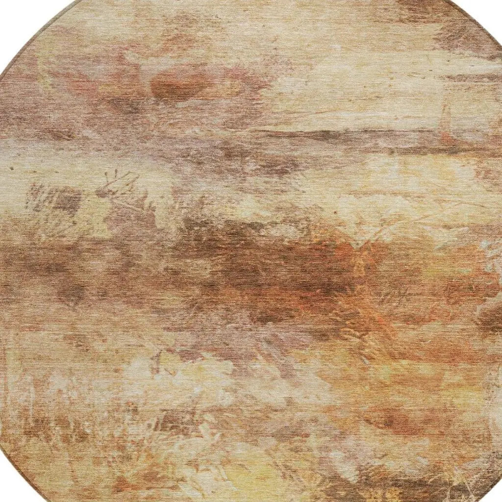 8' Orange And Peach Round Abstract Washable Indoor Outdoor Area Rug Homeroots Outdoor