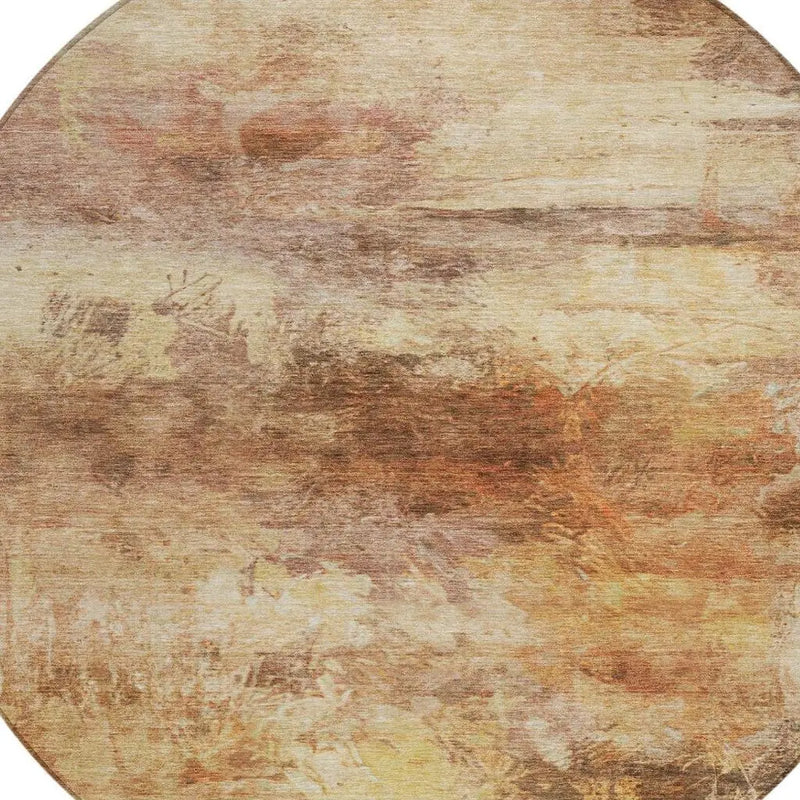 8' Orange And Peach Round Abstract Washable Indoor Outdoor Area Rug Homeroots Outdoor