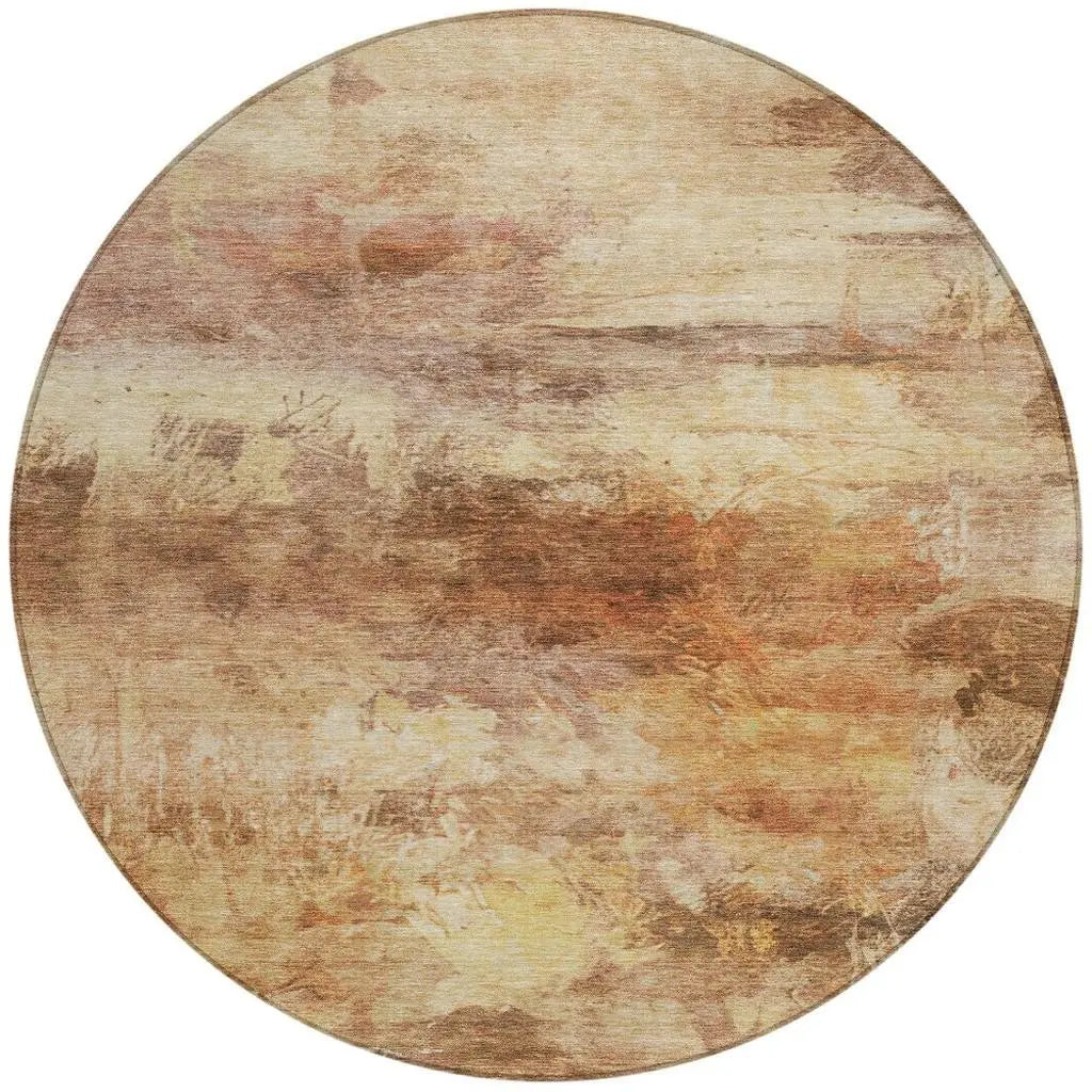 8' Orange And Peach Round Abstract Washable Indoor Outdoor Area Rug Homeroots Outdoor